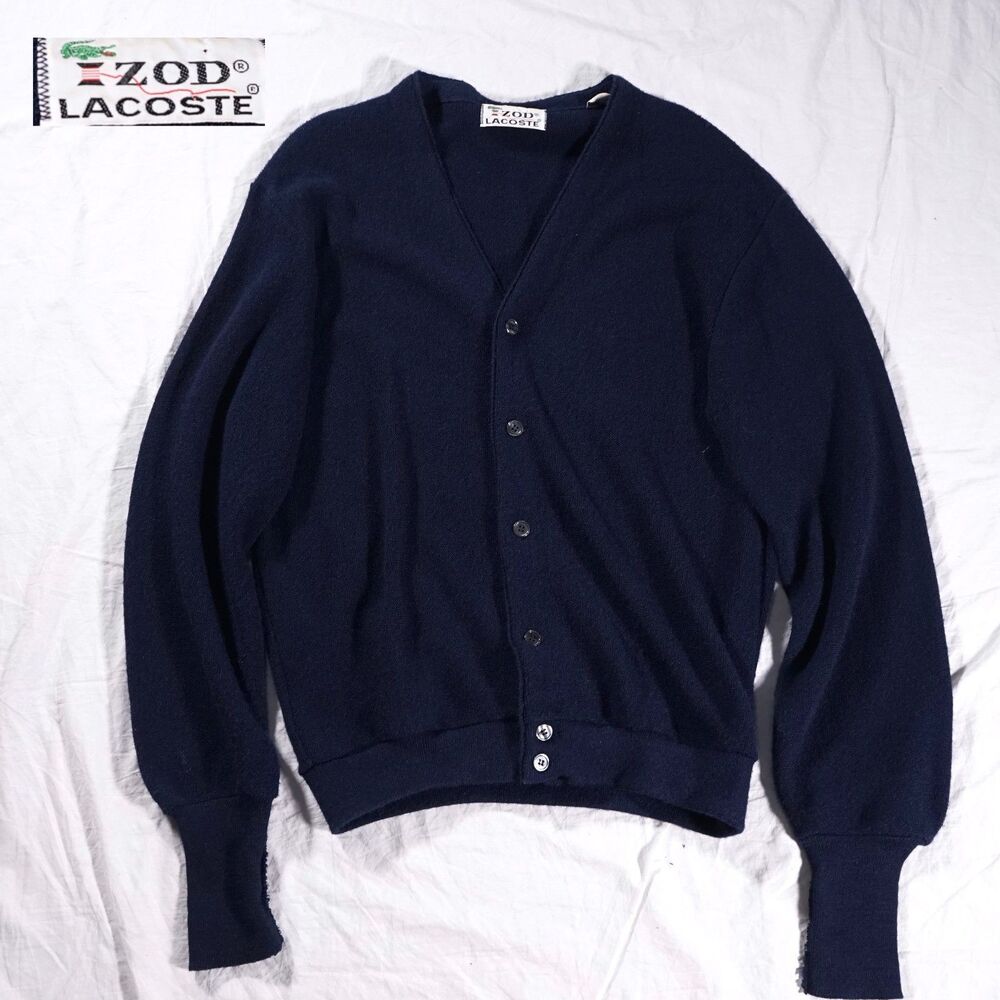 IZOD Lacoste Vintage Cardigan Sweater Navy Blue Mens Large